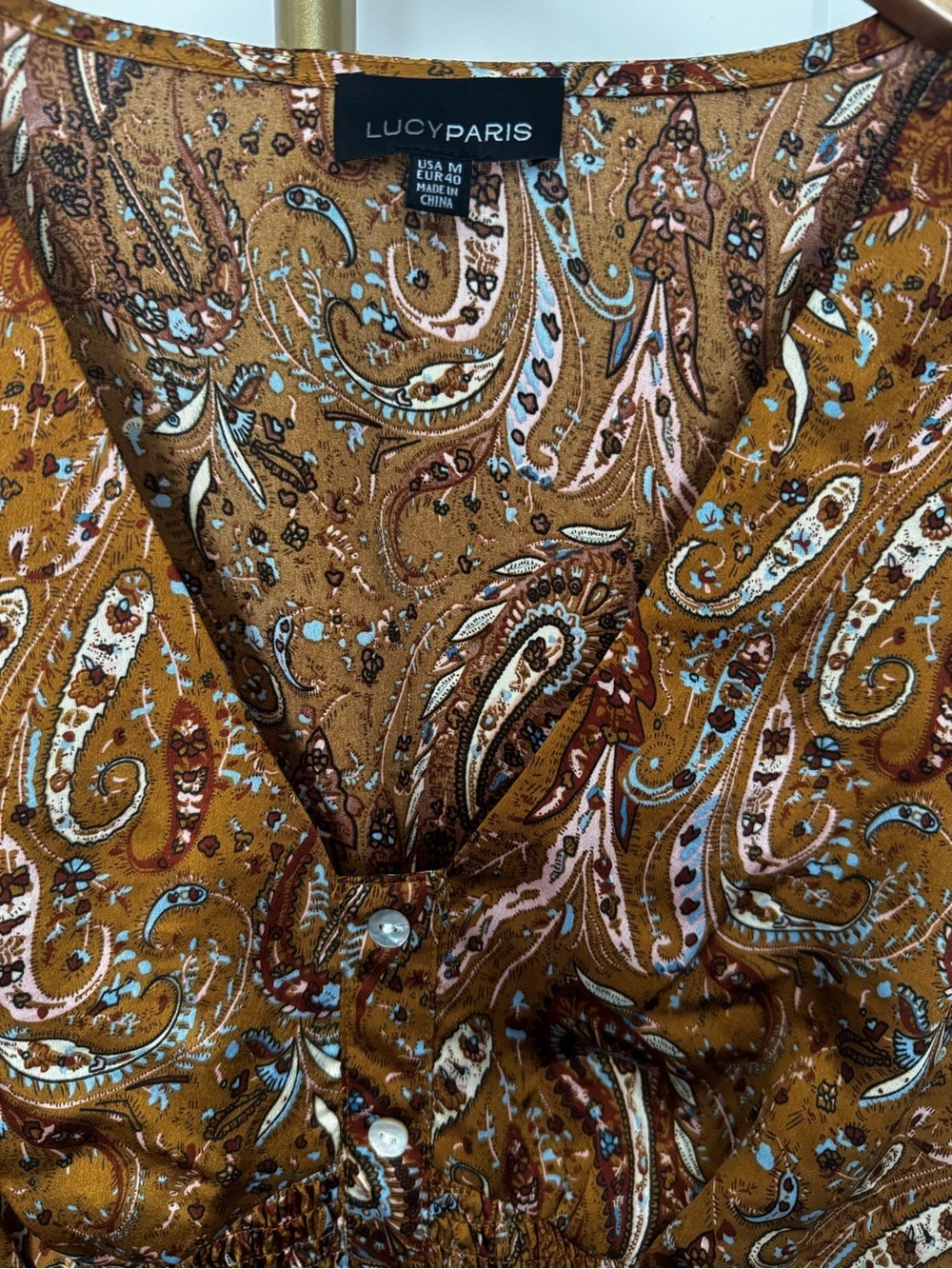 Lucy Paris Rust Paisley Smocked V-Neck Blouse - Picture 2 of 3